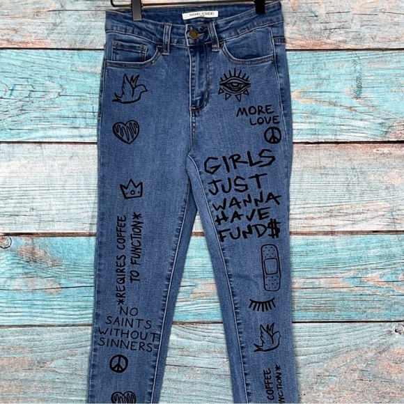 Mashed Potatoes Graphic Jeans 26 5 High Rise Doodles Girlhoodcore LA Street - Picture 2 of 14